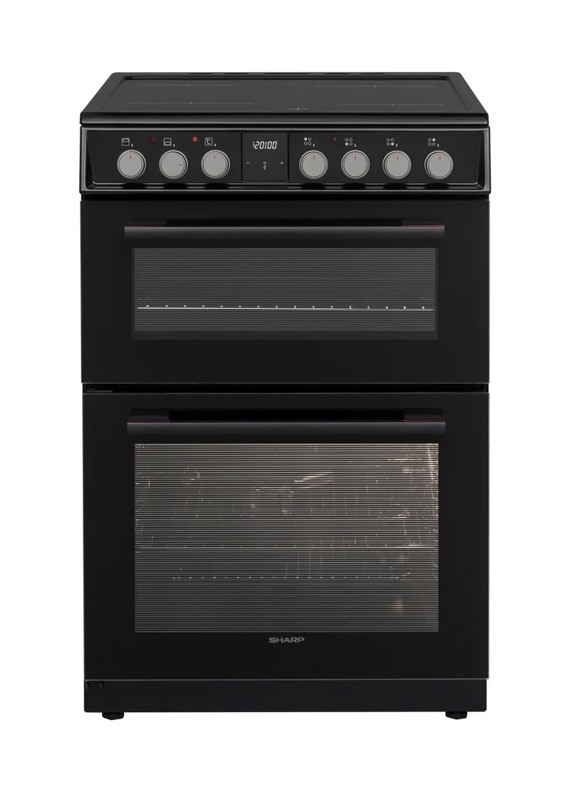 Sharp KF-66DVDD04BM1K-EN 60x60cm Freestanding Vitroceramic Double Oven, Black