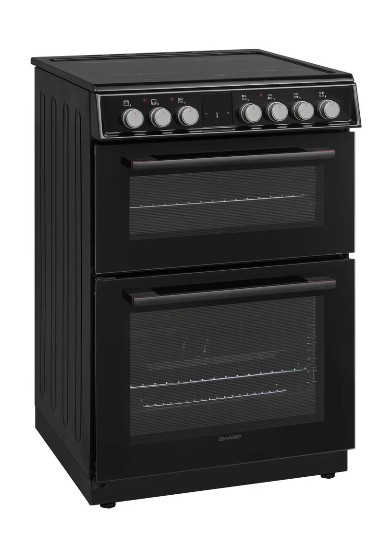 Sharp KF-66DVDD04BM1K-EN 60x60cm Freestanding Vitroceramic Double Oven, Black
