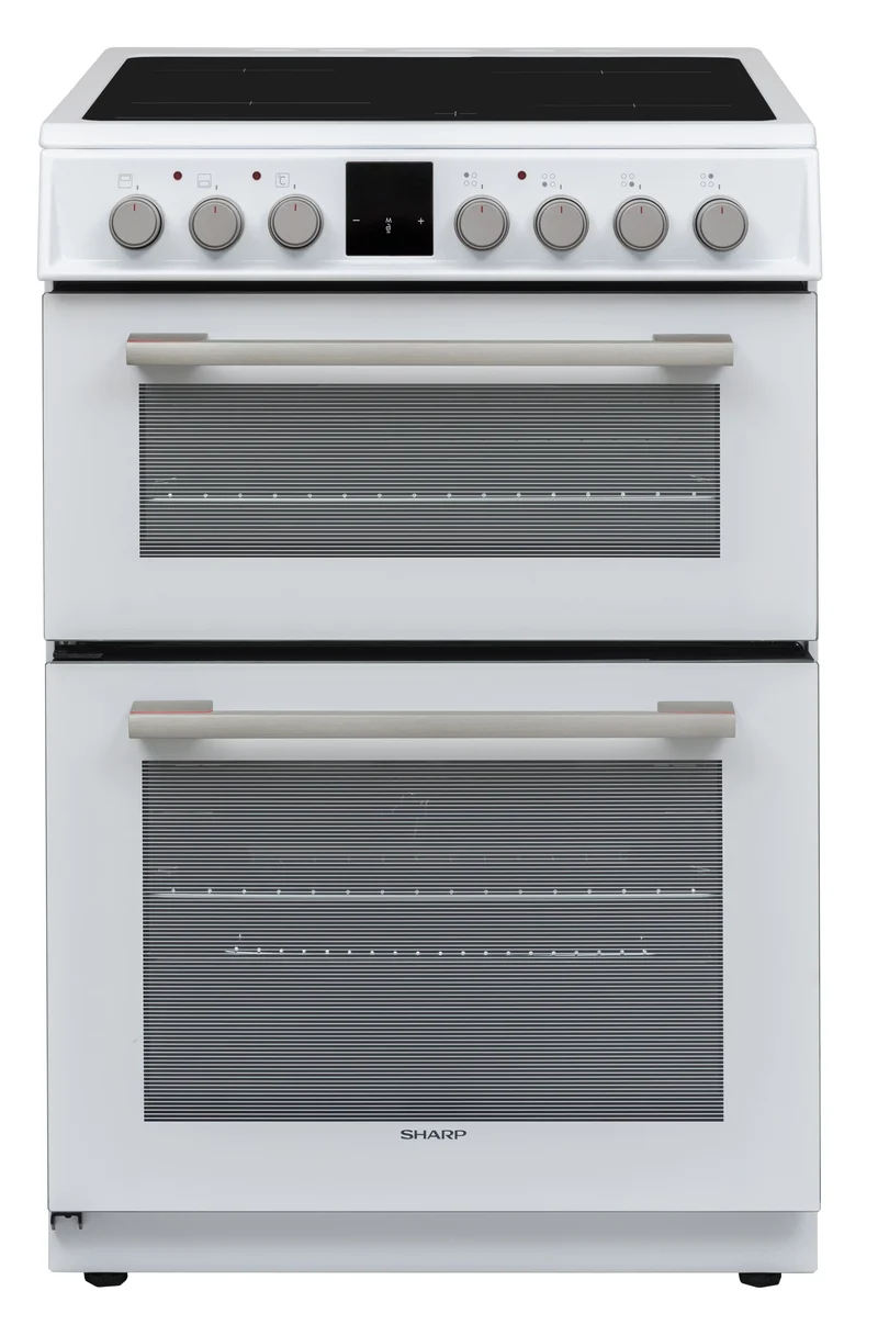 Sharp KF-66DVDD04WM1K-EN 60x60cm Freestanding Vitroceramic Double Oven, White