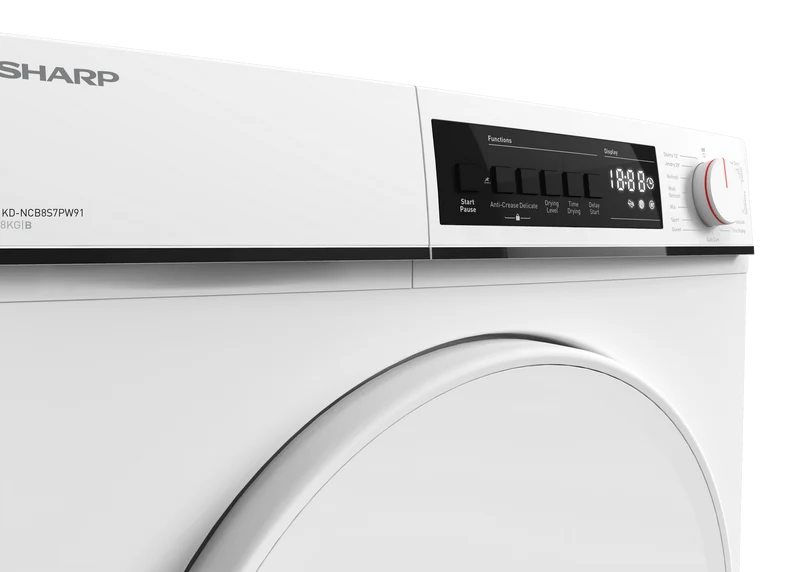 SHARP KD-NCB8S7PW91-EN Freestanding Tumble Dryer 8 kg B Class with Condenser Technology