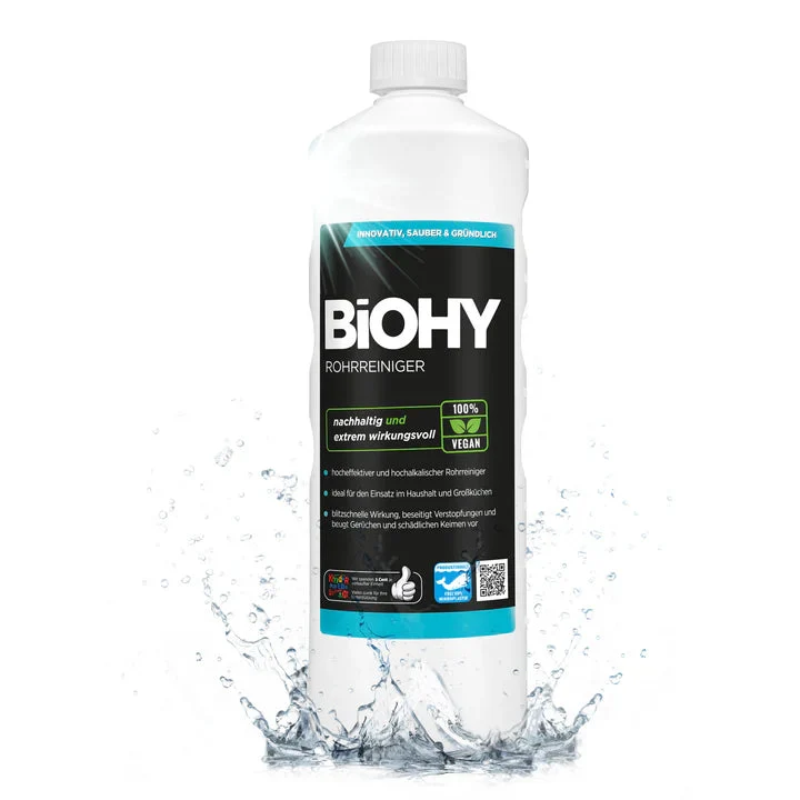 BiOHY déboucheur de tuyaux, déboucheur de canalisations, produit sans matières premières, concentré professionnel 1L