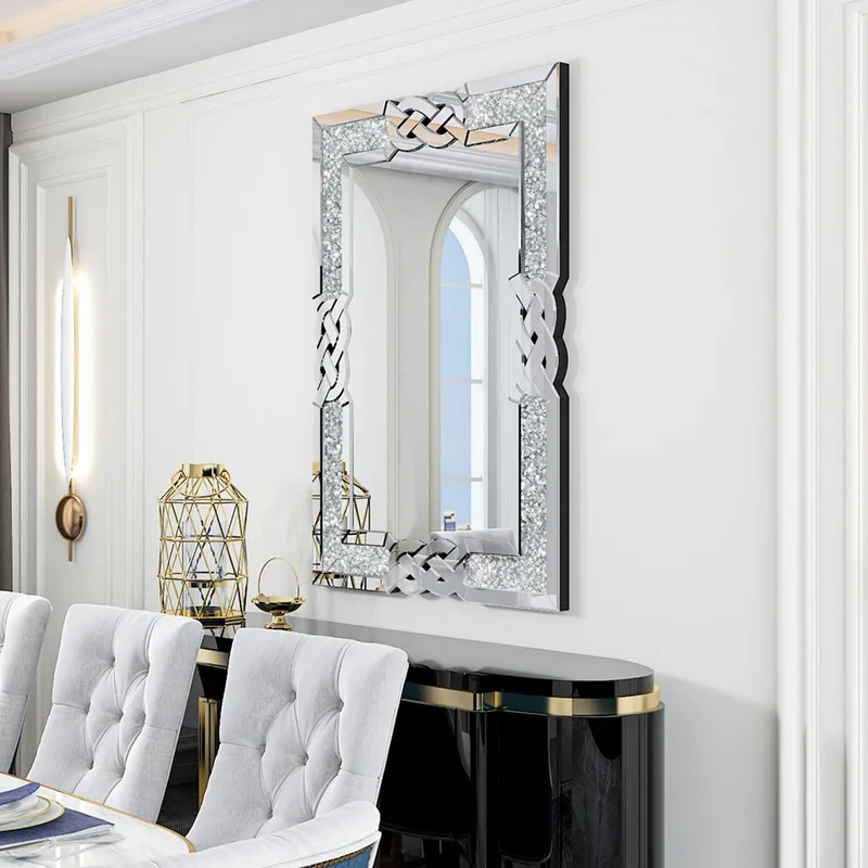 LUVODI Wall Decorative Mirror Silver Crystal Crush Glass Mirror for Living Room/Bed/Dining Room/Bath Room Decor