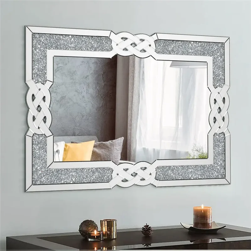 LUVODI Wall Decorative Mirror Silver Crystal Crush Glass Mirror for Living Room/Bed/Dining Room/Bath Room Decor