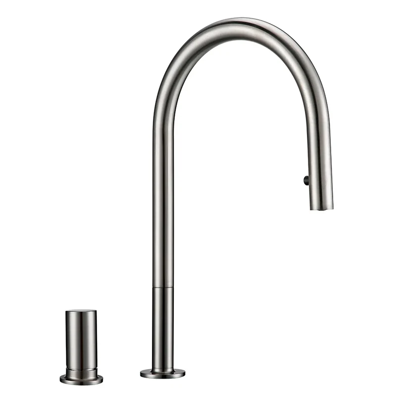 Pull Down Kitchen Sink Faucet Brushed Gunmetal Black Single Handle Double Hole Hot And Cold Sprayer Brass Countertop Mounted