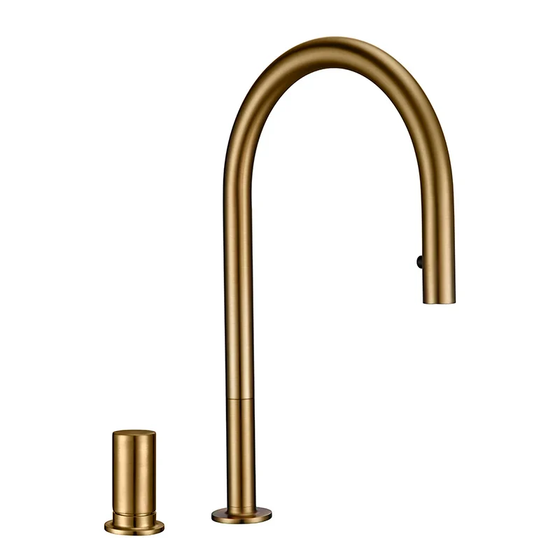 Pull Down Kitchen Sink Faucet Brushed Gunmetal Black Single Handle Double Hole Hot And Cold Sprayer Brass Countertop Mounted