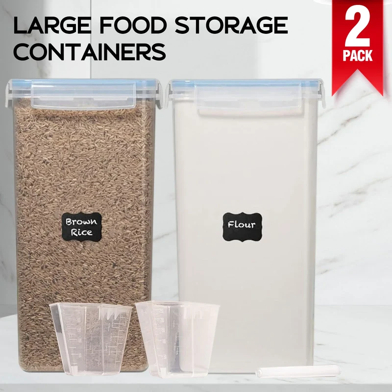 2Pcs 8.5L Large Food Storage Containers With Lids Airtight Pantry Organization Labels for Kitchen Flour Sugar Rice Cereal Pasta