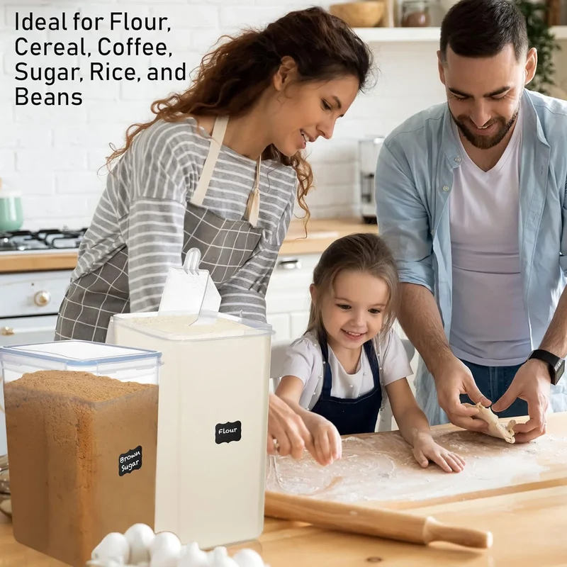 2Pcs 8.5L Large Food Storage Containers With Lids Airtight Pantry Organization Labels for Kitchen Flour Sugar Rice Cereal Pasta