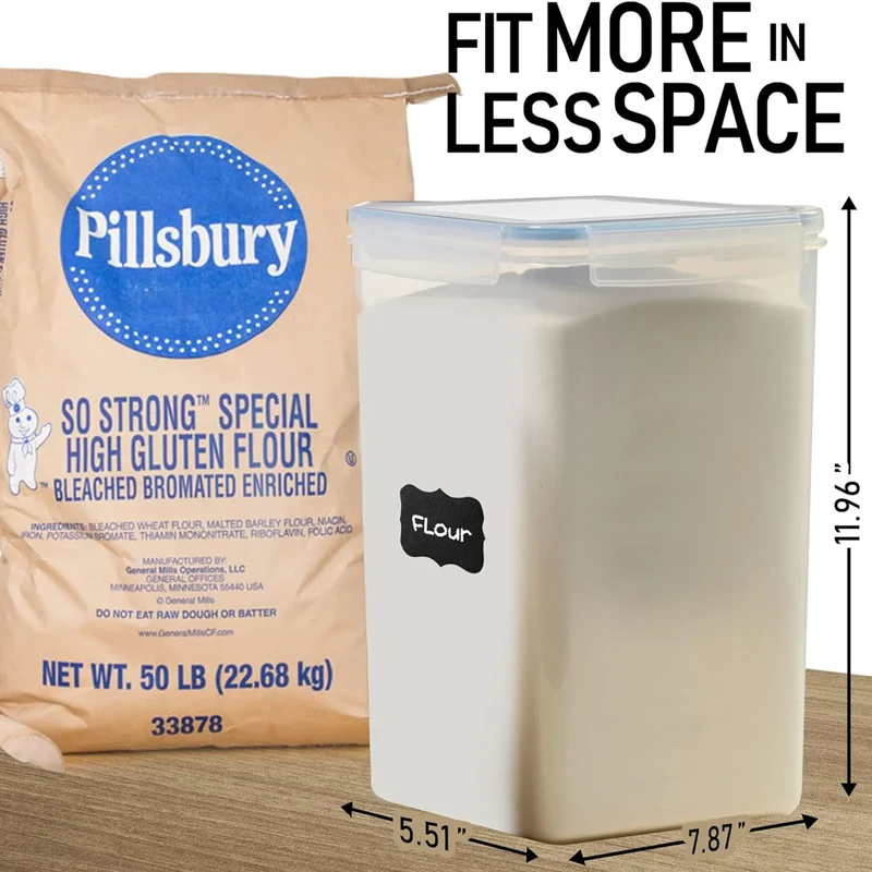 2Pcs 8.5L Large Food Storage Containers With Lids Airtight Pantry Organization Labels for Kitchen Flour Sugar Rice Cereal Pasta