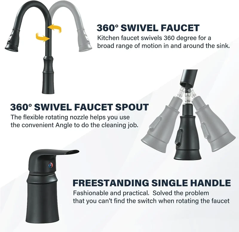 Kitchen Sink Faucet,3 Hole Kitchen Faucets with Pull Down Sprayer,Kitchen Faucets with Soap Dispenser Oulantron 2 Hole High Arc