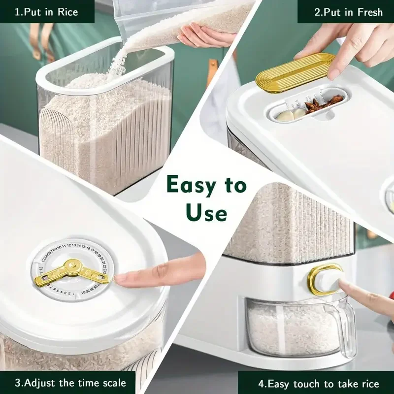 11.02LB 22.05LB metering distributor, large dry food storage container, food distributor for kitchen organization and food stora