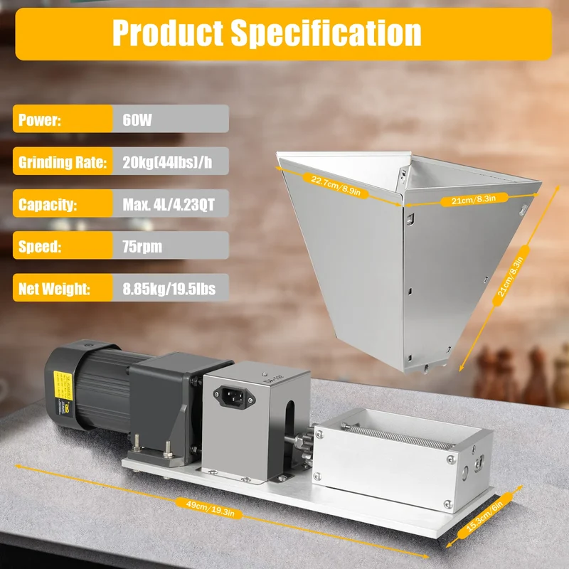 Electric Grain Crusher, Stainless Steel Grinder Big Grinding Machine Mill for Corn Bean Feed Wheat Kitchen Commercial 220V/110V