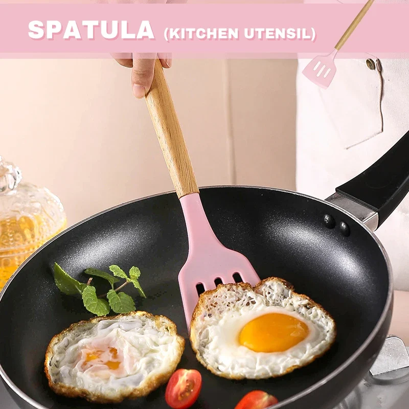 Silicone Cookware Set 12pcs Kitchen Utensil Wooden Handle Non-stick Spatula Shovel Spoon Kitchen Cooking Specialty Tools