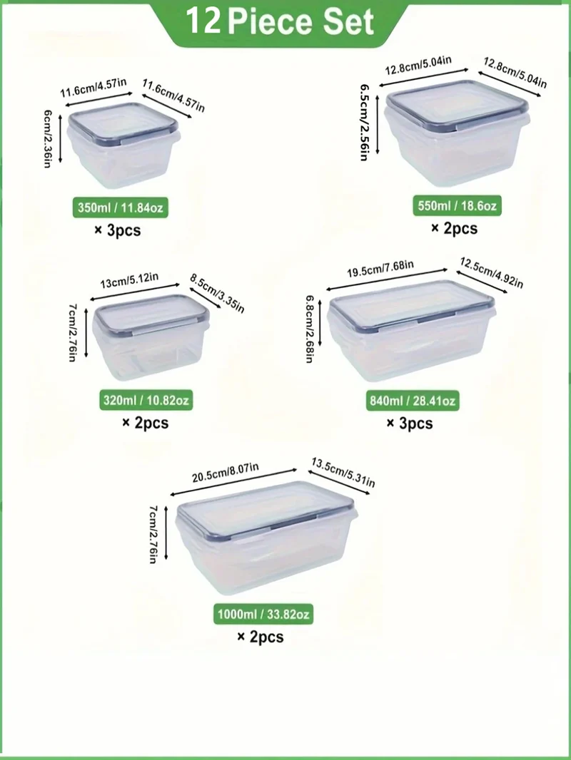 12/24pcs/sealed food storage container with buckle lid is suitable for kitchen organizing fruits vegetables with labels pens
