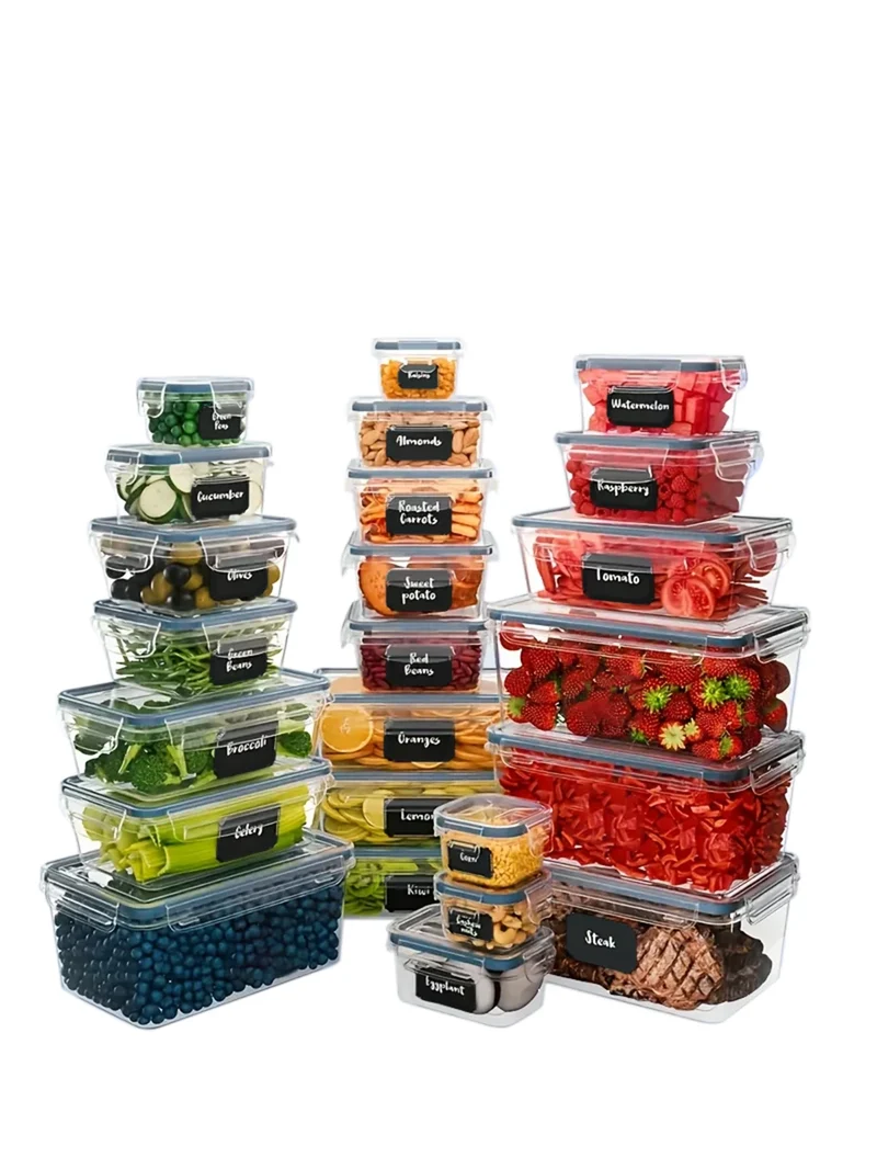 12/24pcs/sealed food storage container with buckle lid is suitable for kitchen organizing fruits vegetables with labels pens