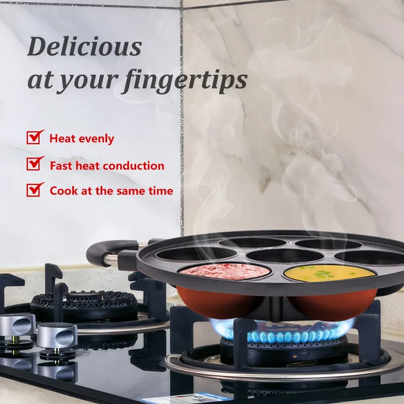 7 Hole Cooking Cake Pan Cast Iron Omelette Pan Non-Stick Cooking Pot Breakfast Egg Cooker Cake Mold Kitchen Cookware Home