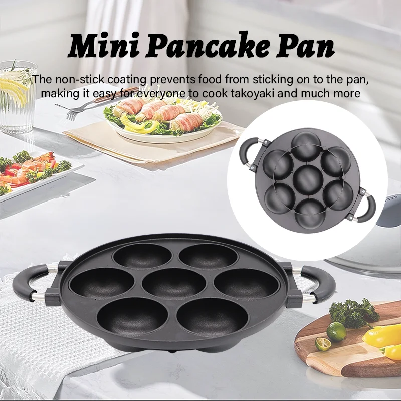 7 Hole Cooking Cake Pan Cast Iron Omelette Pan Non-Stick Cooking Pot Breakfast Egg Cooker Cake Mold Kitchen Cookware Home