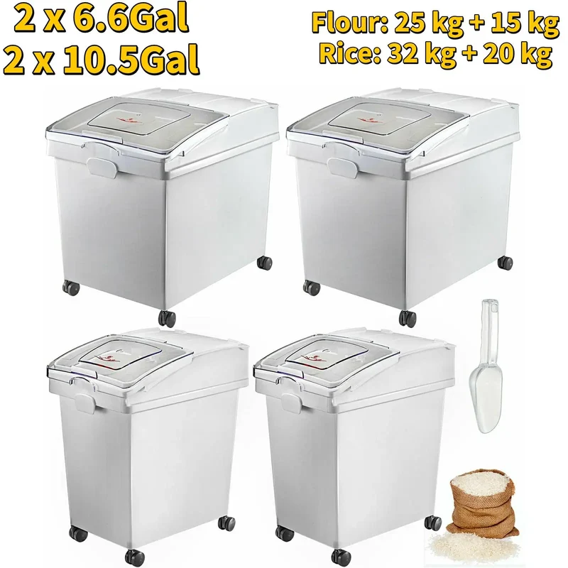 SucceBuy 6.6Gal-21Gal Kitchen Ingredient Storage Bin W/ Wheel & Scoop for Commercial Home Storing Rice Flour Corn Soybean