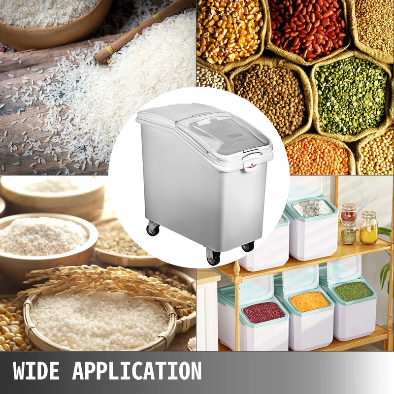 SucceBuy 6.6Gal-21Gal Kitchen Ingredient Storage Bin W/ Wheel & Scoop for Commercial Home Storing Rice Flour Corn Soybean