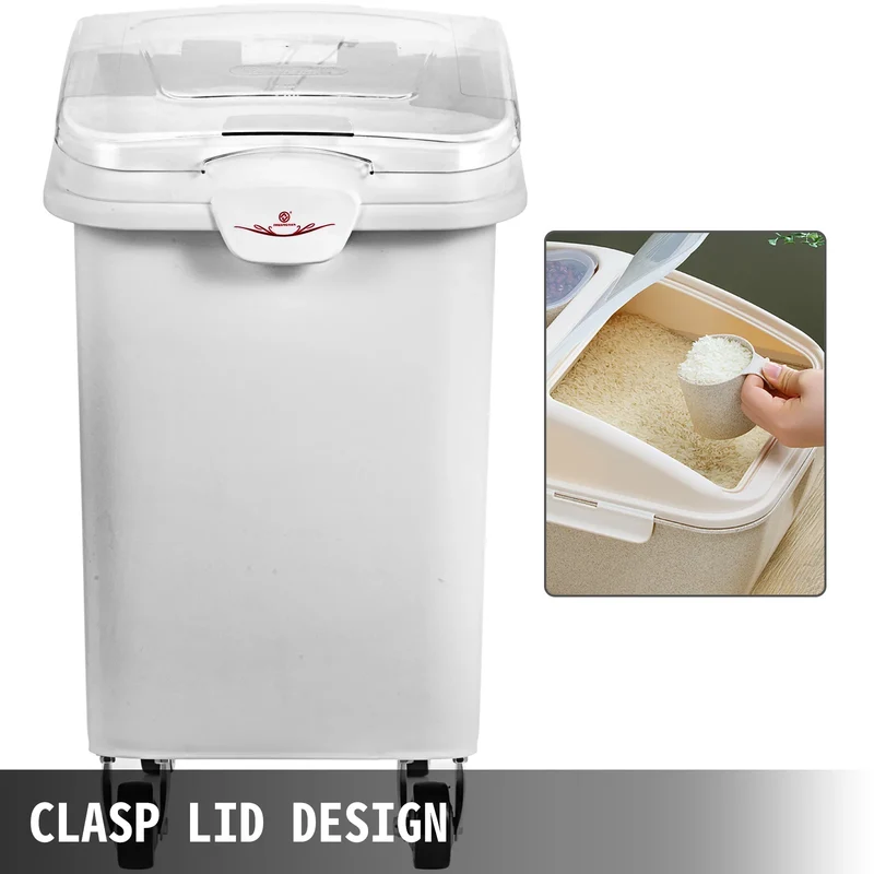 SucceBuy 6.6Gal-21Gal Kitchen Ingredient Storage Bin W/ Wheel & Scoop for Commercial Home Storing Rice Flour Corn Soybean