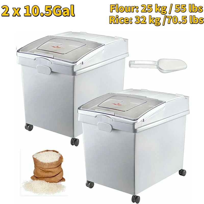 SucceBuy 6.6Gal-21Gal Kitchen Ingredient Storage Bin W/ Wheel & Scoop for Commercial Home Storing Rice Flour Corn Soybean