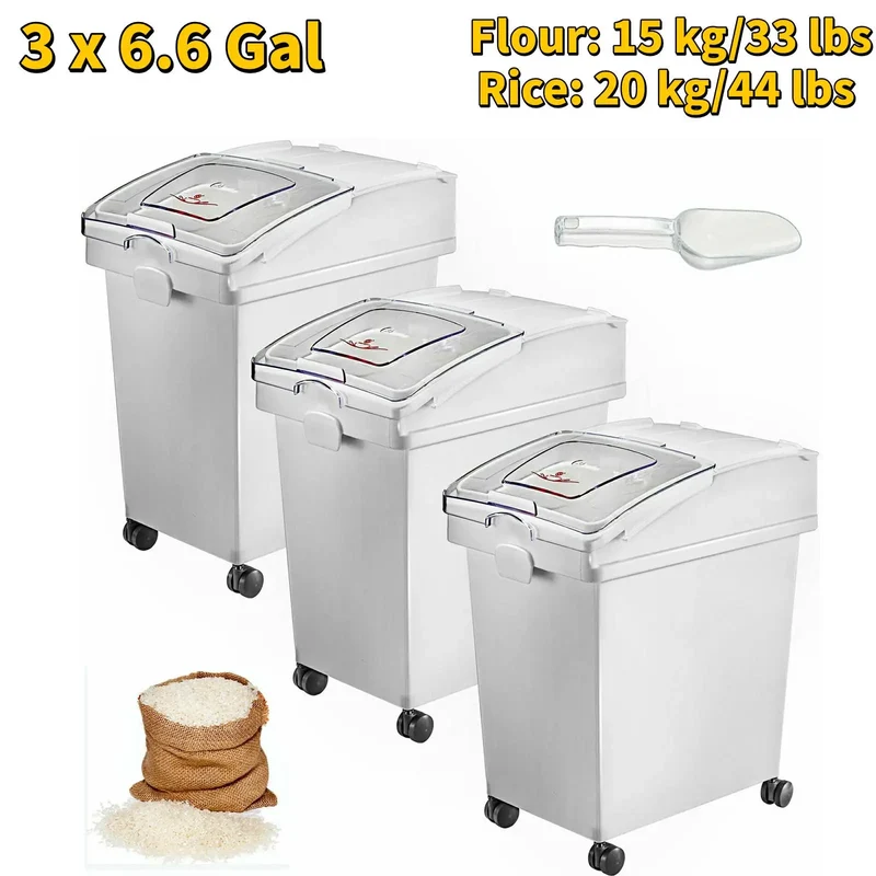 SucceBuy 6.6Gal-21Gal Kitchen Ingredient Storage Bin W/ Wheel & Scoop for Commercial Home Storing Rice Flour Corn Soybean