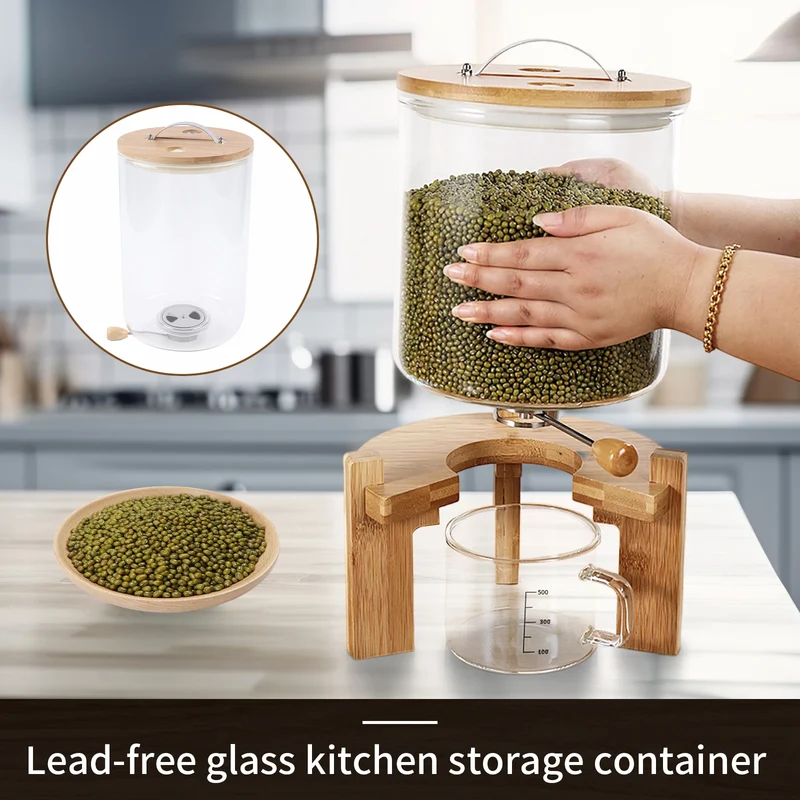 Flour And Cereal Container 5L/7.5L Rice Dispenser Creative Glass Food Storge For Kitchen Organization