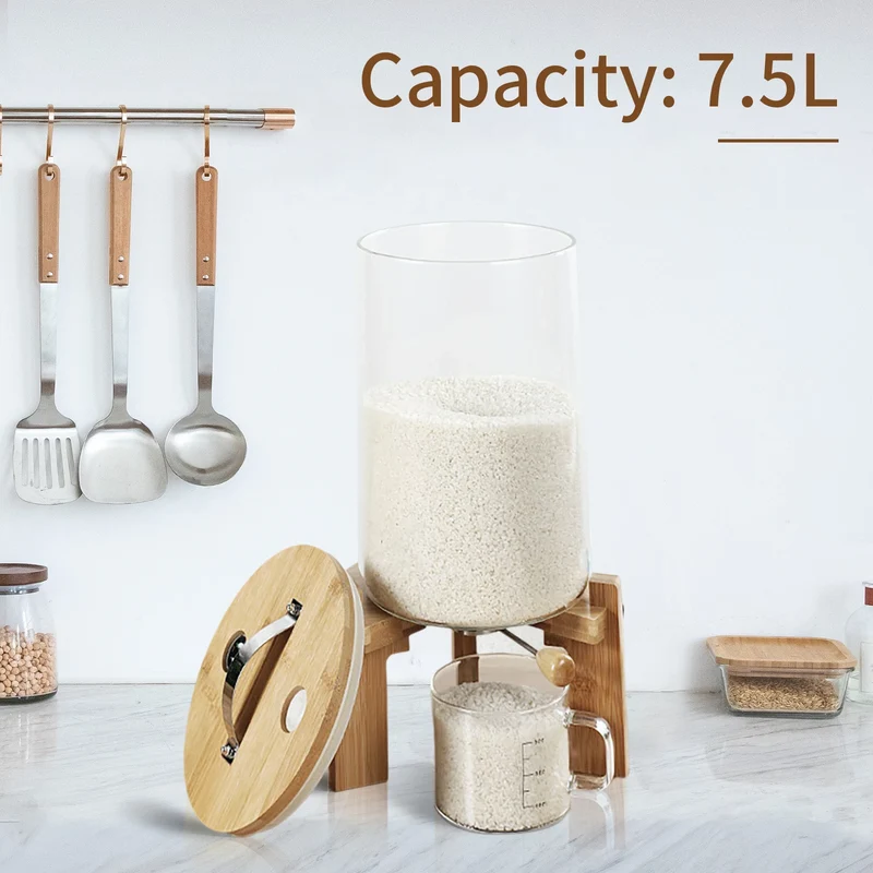 Flour And Cereal Container 5L/7.5L Rice Dispenser Creative Glass Food Storge For Kitchen Organization