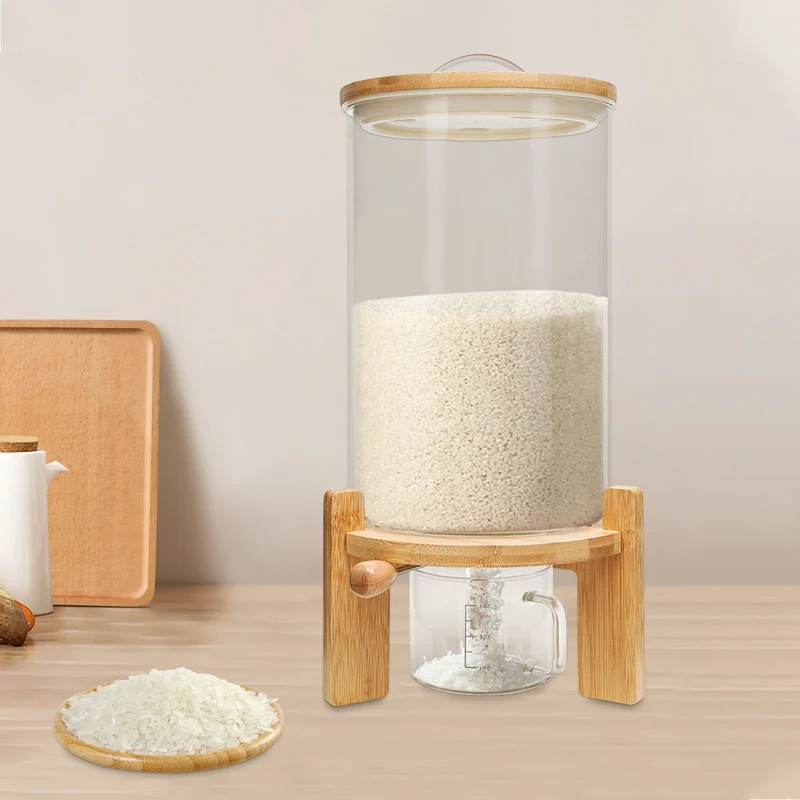 Flour and Cereal Container 5L/7.5L Rice Dispenser Creative Glass Food Storage Container for Kitchen Organization
