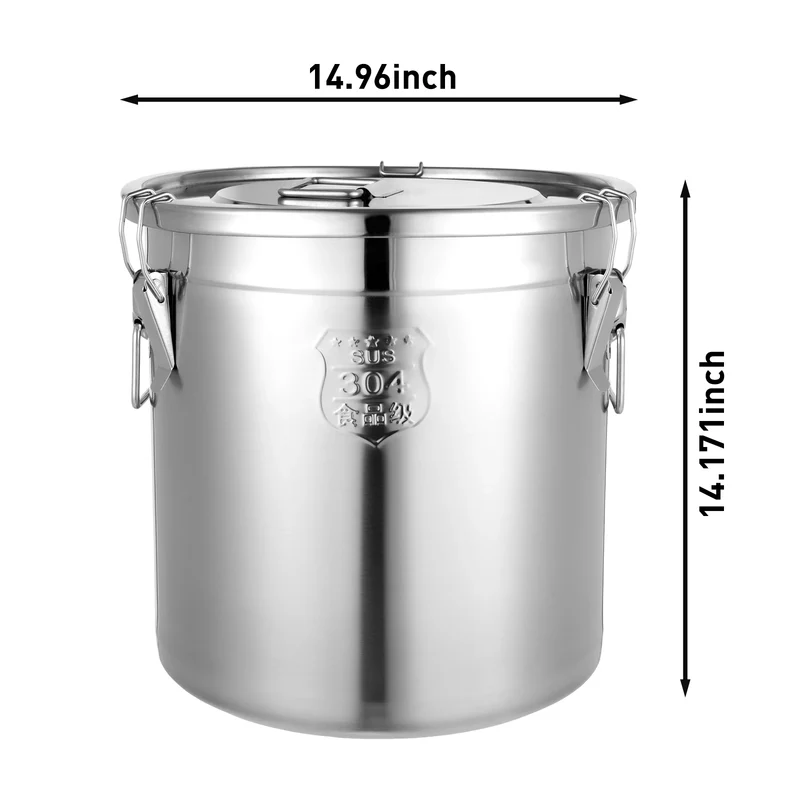 33L/22L Stainless Steel Rice Storage Container 3-Lock Sealing Rice Bin Food Grade Airtight Kitchen Bucket for Rice/Flour