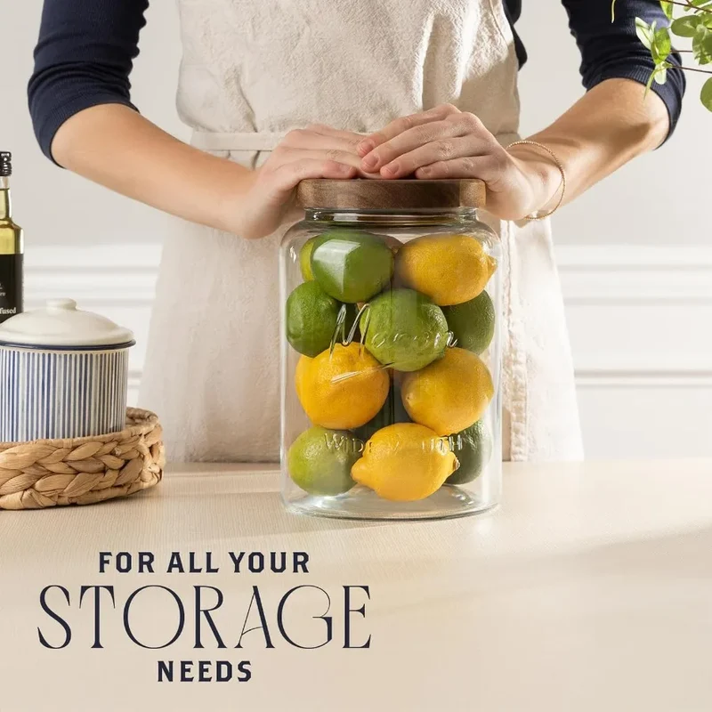 1 Gallon Glass Mason Jar with Airtight Wooden Lid, Wide Mouth Large Food Storage Container with Measurement Markings For Kitchen