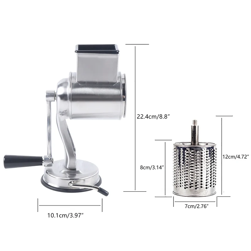 Rotary Grater Food Mills Grinder Set With 5 Drum Manual Rotary Vegetable Slicer Cutter Stainless Steel Kitchen Grater