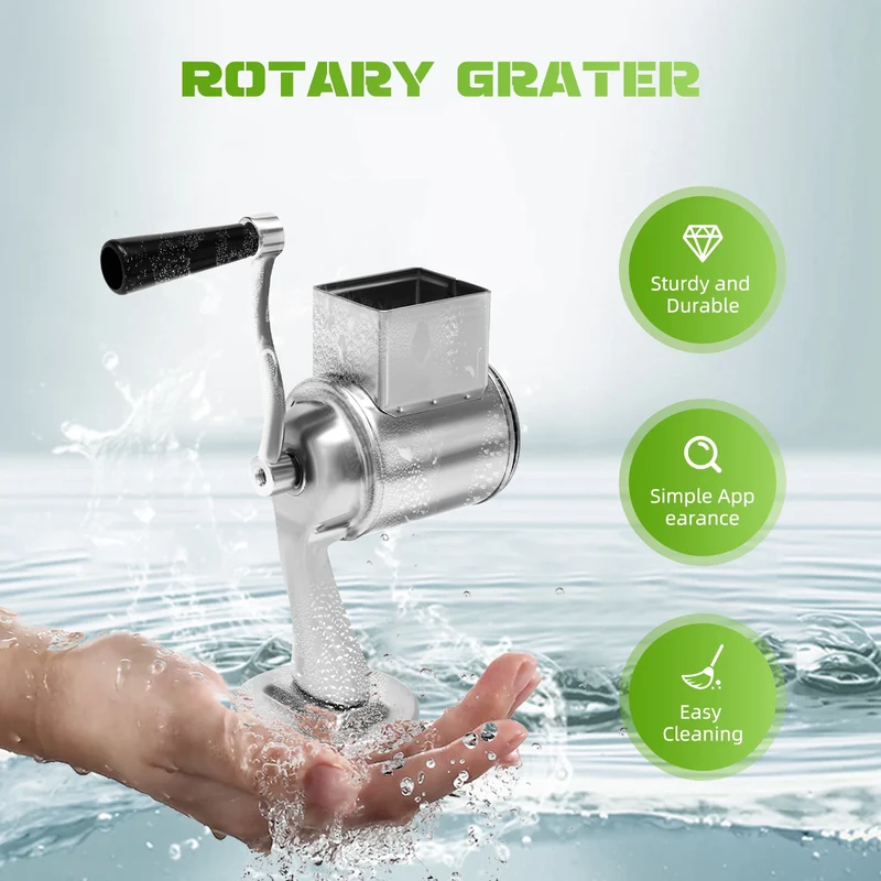 Rotary Grater Food Mills Grinder Set With 5 Drum Manual Rotary Vegetable Slicer Cutter Stainless Steel Kitchen Grater