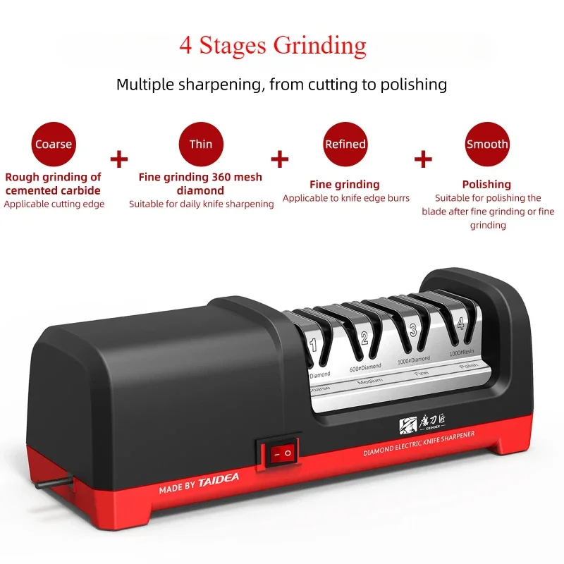 TAIDEA Top Level TG2102 Electric Diamond Steel Sharpener With 4 Slot For Kitchen Ceramic Knife