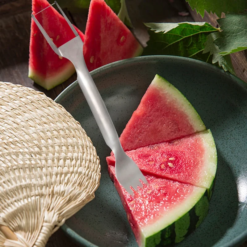 2 In 1 Watermelon Fork Slicer Dual Head Watermelon Cutter Knife Multi-purpose Fruit Cutting Fork for Home Kitchen Gadget