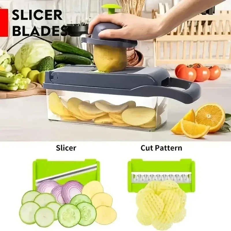Multifunctional Vegetable Chopper - Handheld Food Slicer, Dicer & Grater for Kitchen Prep, Easy-Cut Veggie Chopper