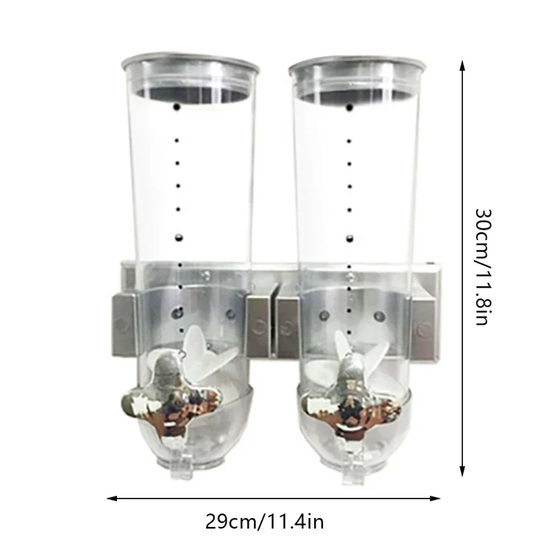 Cereal Dispenser 2Pcs Wall Mount Dry Food Container Storage For Nuts Coffee Beans Kitchen Storage Case Rice Grain Silver/Black