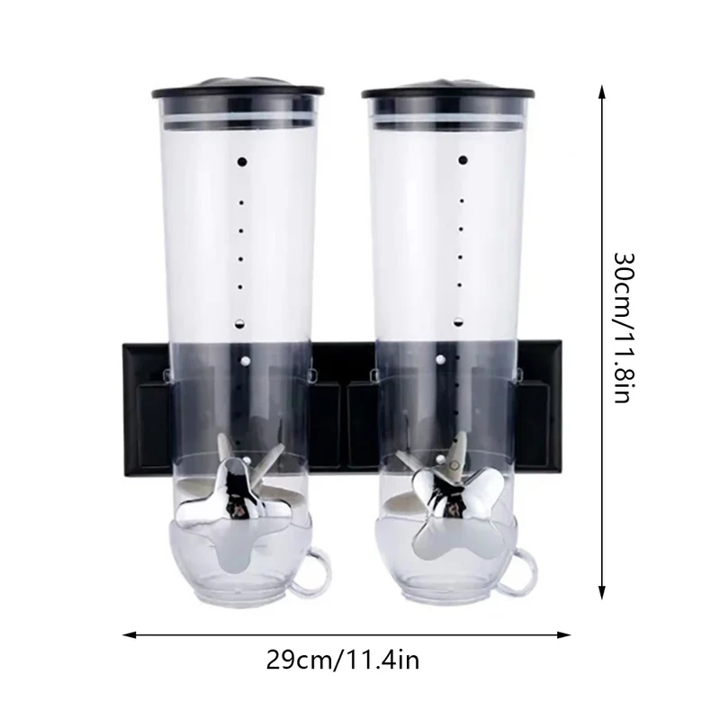 Cereal Dispenser 2Pcs Wall Mount Dry Food Container Storage For Nuts Coffee Beans Kitchen Storage Case Rice Grain Silver/Black