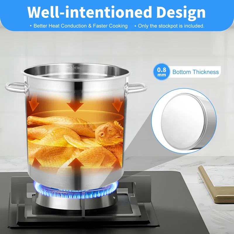 Large Capacity Soup Pot Barrel 35L Stock Pot With Lid Stainless Steel Kitchen Soup Big Cooking Restaurant