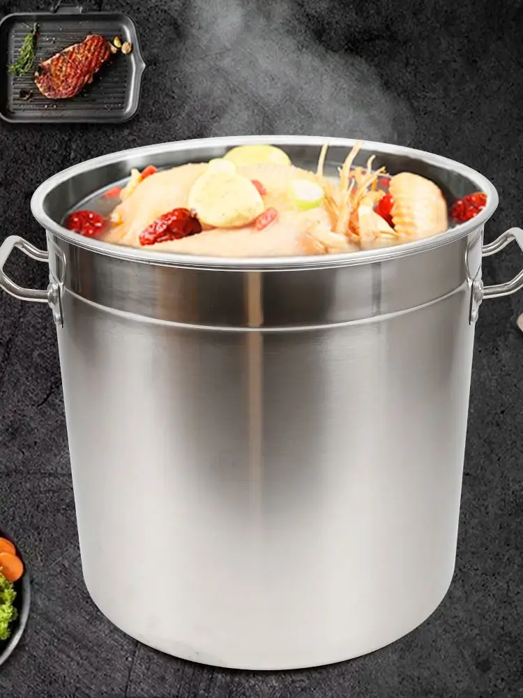 Large Capacity Soup Pot Barrel 35L Stock Pot With Lid Stainless Steel Kitchen Soup Big Cooking Restaurant