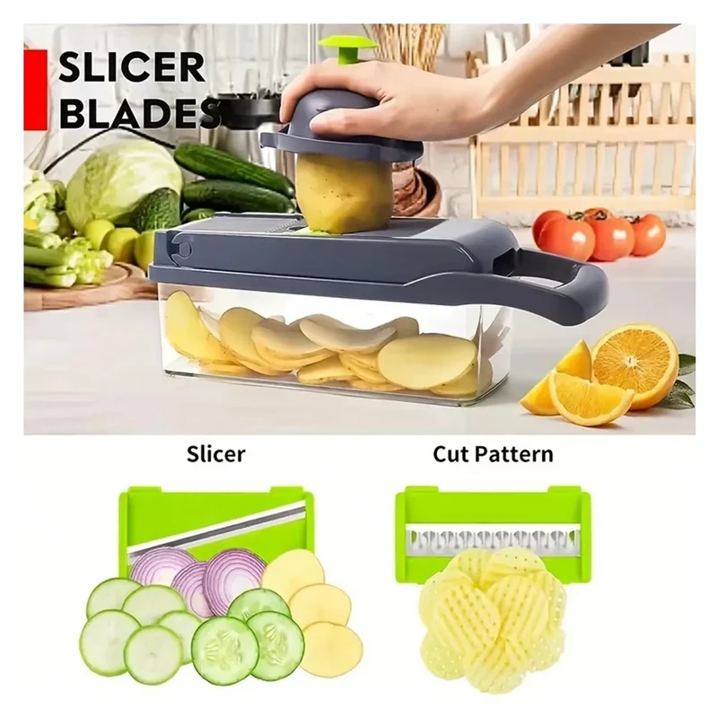 16 in 1 Multifunctional Vegetable Chopper Onion Chopper Handle Food Grate Food Chopper Kitchen tools Vegetable Slicer Dicer Cut