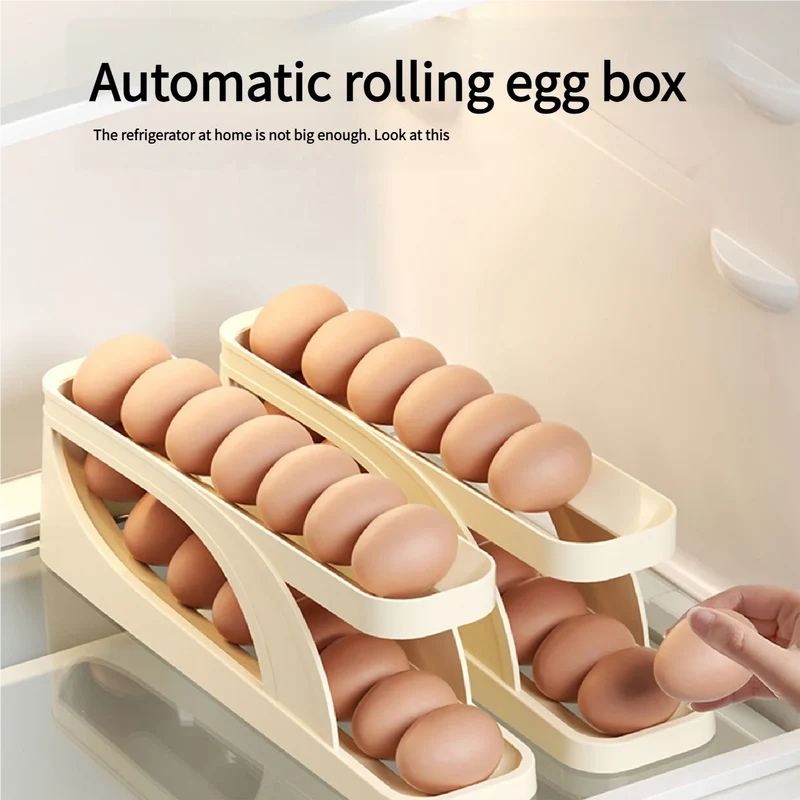 1pc Slide Type Egg Carton Double For Refrigerator Kitchen Automatic Space Saving Egg Organizer Double Layers Egg Storage Box