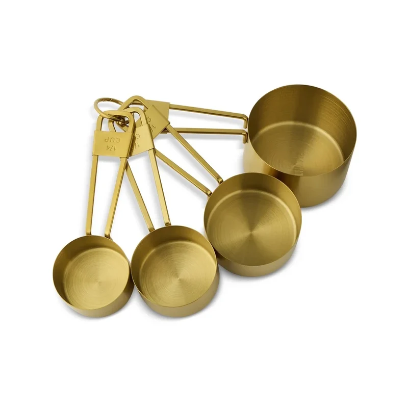 Gold Stainless Steel Measuring Cups Set 4 Piece Nesting Measuring Tools Kitchen Cooking Baking Essential Durable Hand Wash