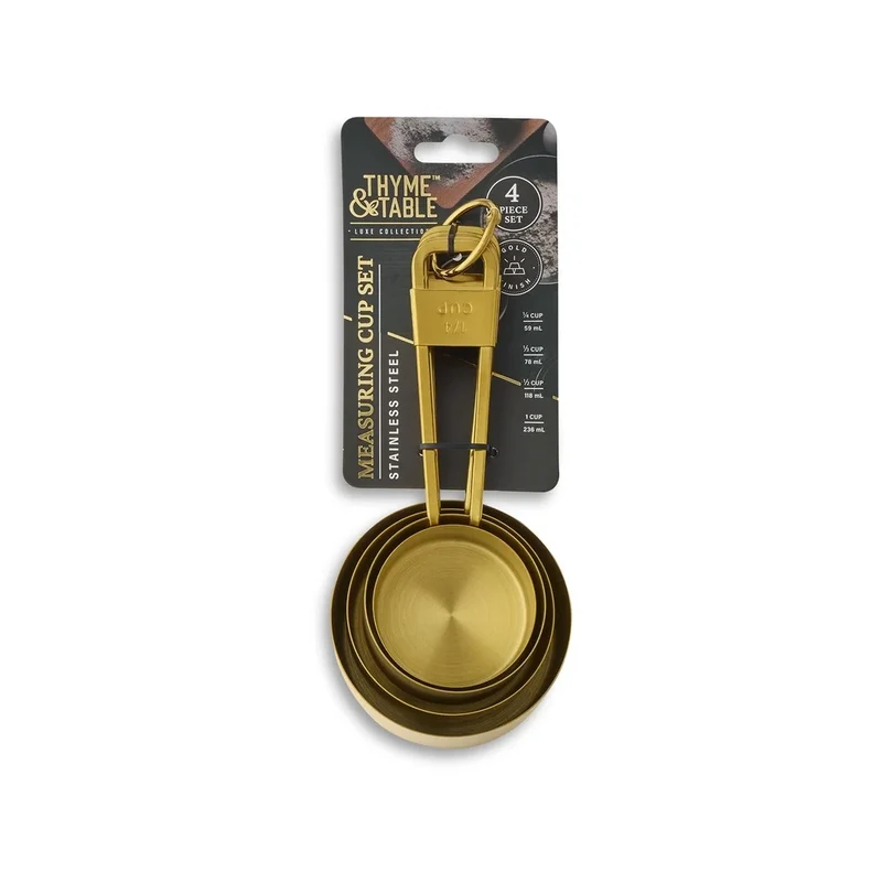 Gold Stainless Steel Measuring Cups Set 4 Piece Nesting Measuring Tools Kitchen Cooking Baking Essential Durable Hand Wash
