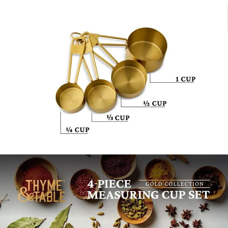 Gold Stainless Steel Measuring Cups Set 4 Piece Nesting Measuring Tools Kitchen Cooking Baking Essential Durable Hand Wash