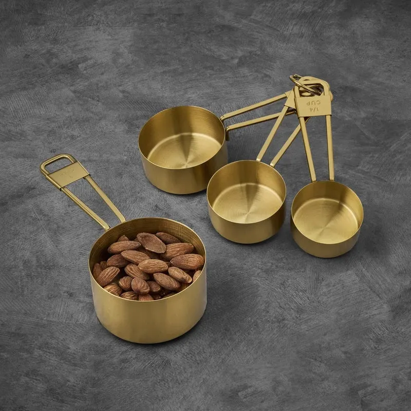 Gold Stainless Steel Measuring Cups Set 4 Piece Nesting Measuring Tools Kitchen Cooking Baking Essential Durable Hand Wash