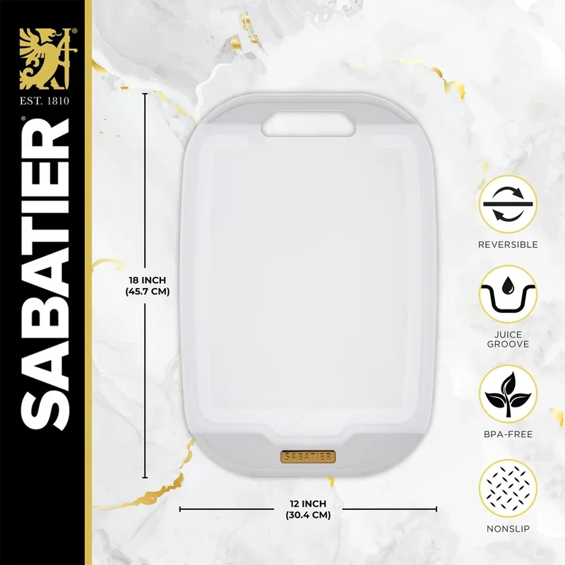 Reversible Non Slip Plastic Cutting Board Dish Washer Safe BPA Free 12x18 Inch Stain Resistant Knife Friendly Kitchen Tool