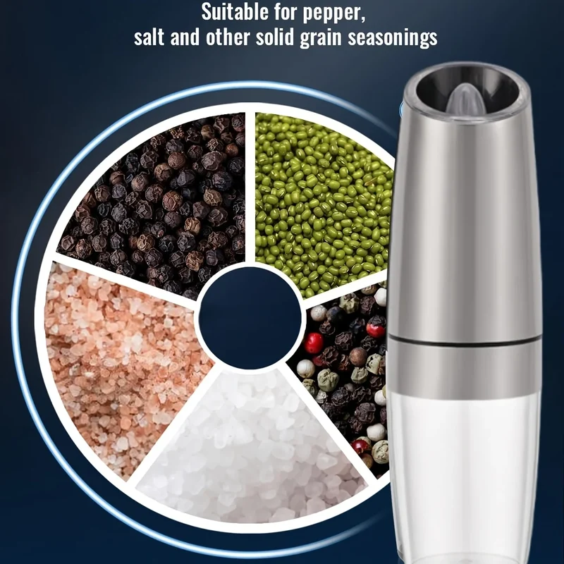 2-piece Automatic Seasoning Grinder, Adjustable Thickness，Battery powered, used for grinding spices such as pepper and sea salt