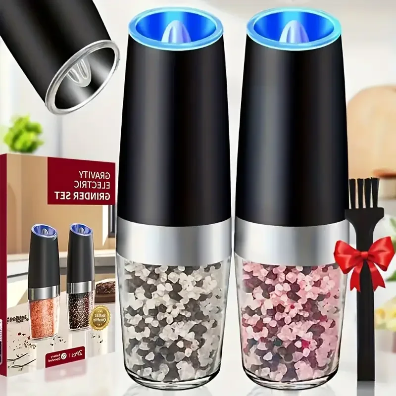 2-piece Automatic Seasoning Grinder, Adjustable Thickness，Battery powered, used for grinding spices such as pepper and sea salt