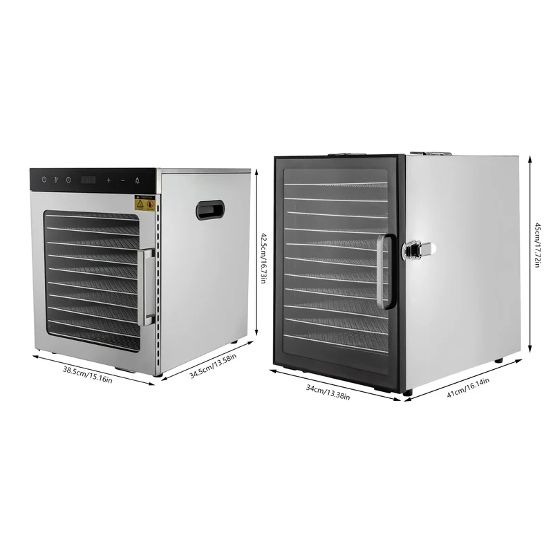 800W Electric Food Dryer Machine with Digital Temperature 10/12 Stainless Steel Trays Dehydrator for Jerky Veggies Fruits