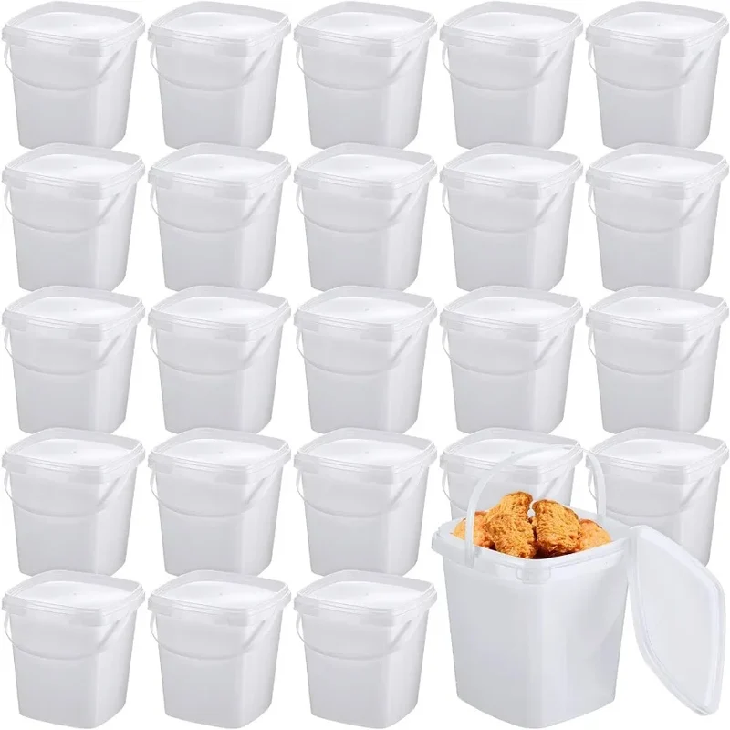 24 Pcs 3 Qt/ 101 Oz/ 3 L Plastic Food Containers, 0.74 Gallon Ice Cream Buckets with Lids and Handle Reusable Square Deli Contai